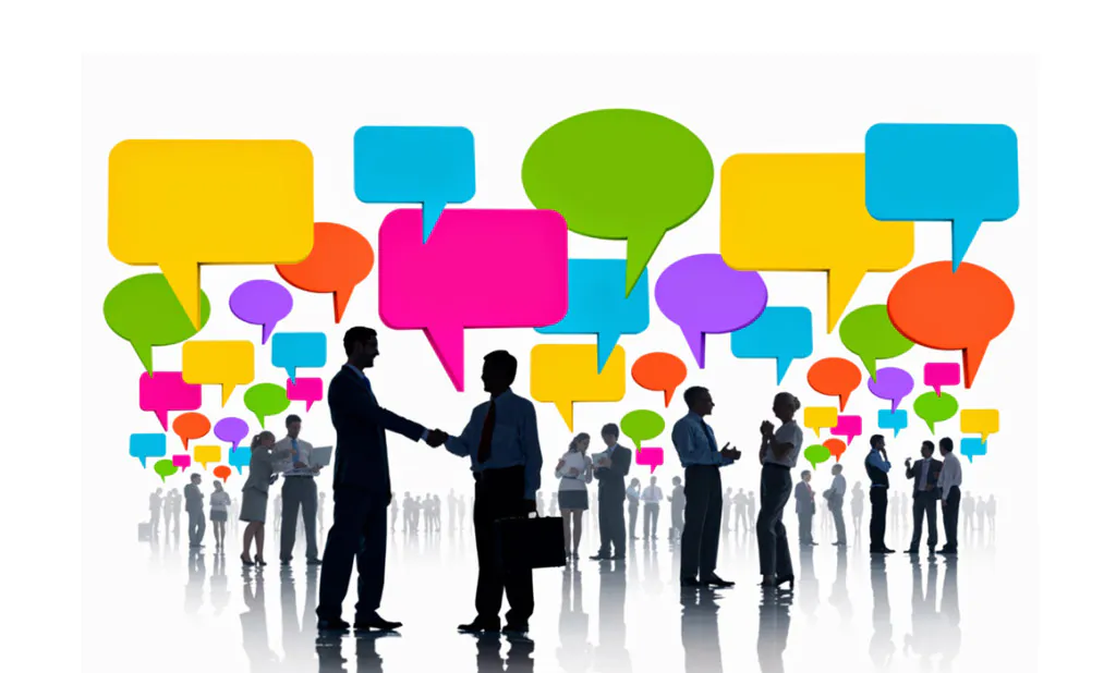 Pessoas com símbolo de mensagens sobre as cabeças