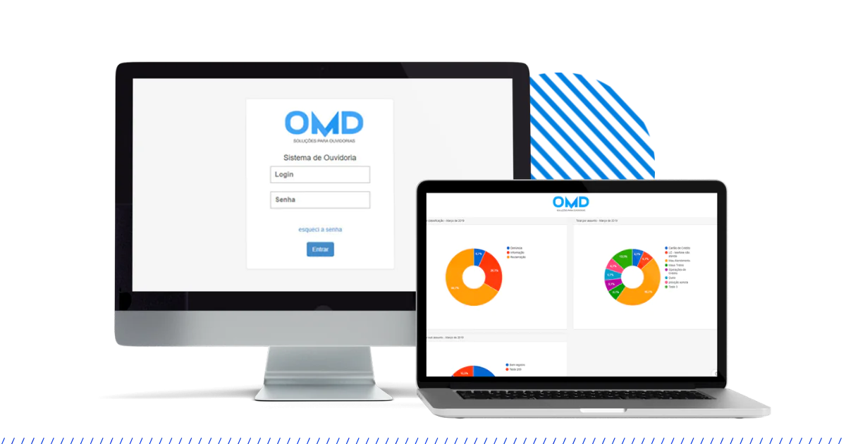 mockup no computador do sistema de Ouvidoria OMD